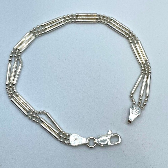 Vintage Italy 925 Sterling Silver Beaded Ball Chain Multilayer Bracelet 6.5" - Picture 1 of 6